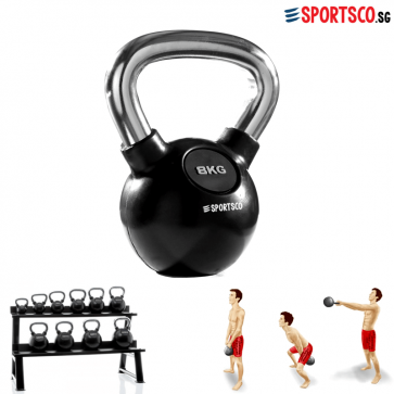 8KG Rubber Coated Kettlebell with Chrome Handle